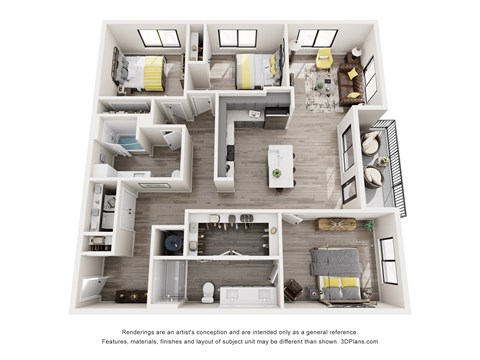Floor plan for 3 beds, 2 baths, 1501 sqft